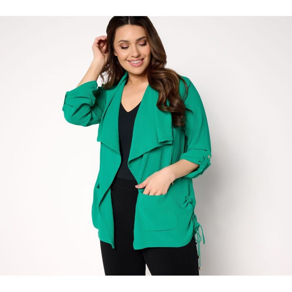 Wacoal Women's Top Sweater Sz 2XS (XXS) Crinkled Woven Drape Front Green A696215